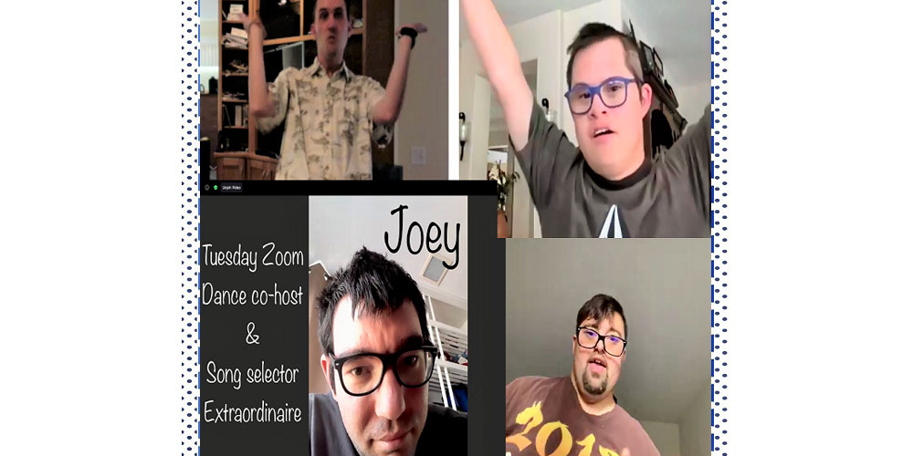 Here's a Joey (co-host and music selector), Clark, Anthony and Stephen getting their boogie on in Zoom dance